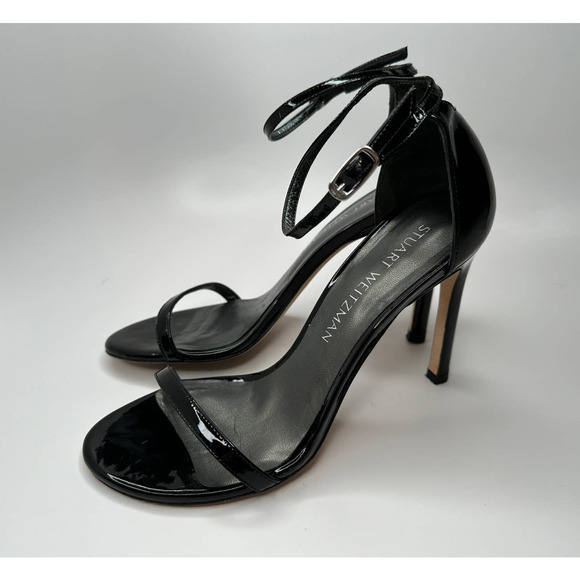Stuart Weitzman $475 Nudistsong Strap Sandal 100mm Black Patent Leather Size 6 - Picture 6 of 14